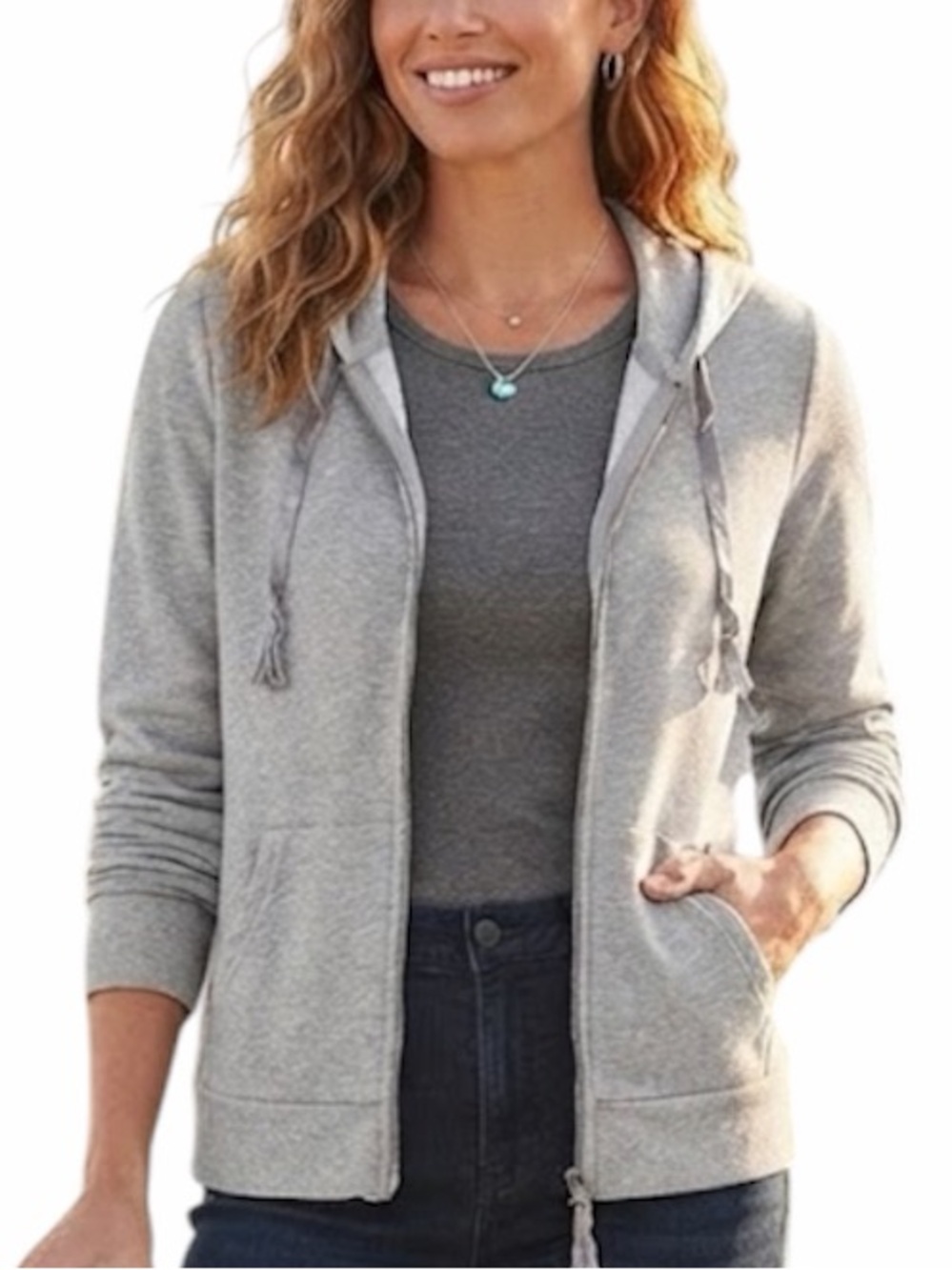 GAP BODY Hooded Zip Jacket Grey Ribbon Trim Large Retro Gorpcore